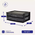 Chariot de rangement Homz, lot de 2, large, 2 tiroirs en plastique, pour l'organisation de la maison et du bureau, cadre noir avec tiroirs teintés fumée