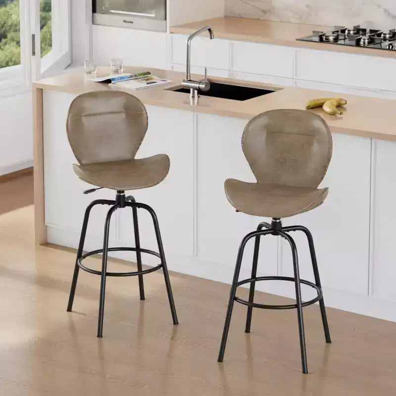 VECELO Tabouret de Bar en Similicuir Hauteur Comptoir avec Pieds en Métal et Repose-Pieds, Marron