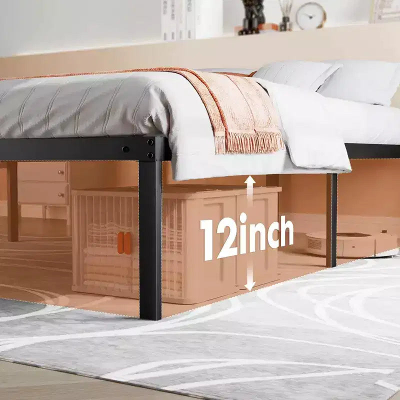 Cadre de lit MAYEERTY en bois sans ressorts, design minimaliste avec montage facile et grand espace de rangement sous le lit