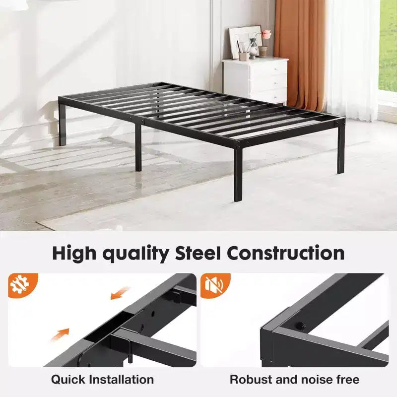 Cadre de lit MAYEERTY en bois sans ressorts, design minimaliste avec montage facile et grand espace de rangement sous le lit