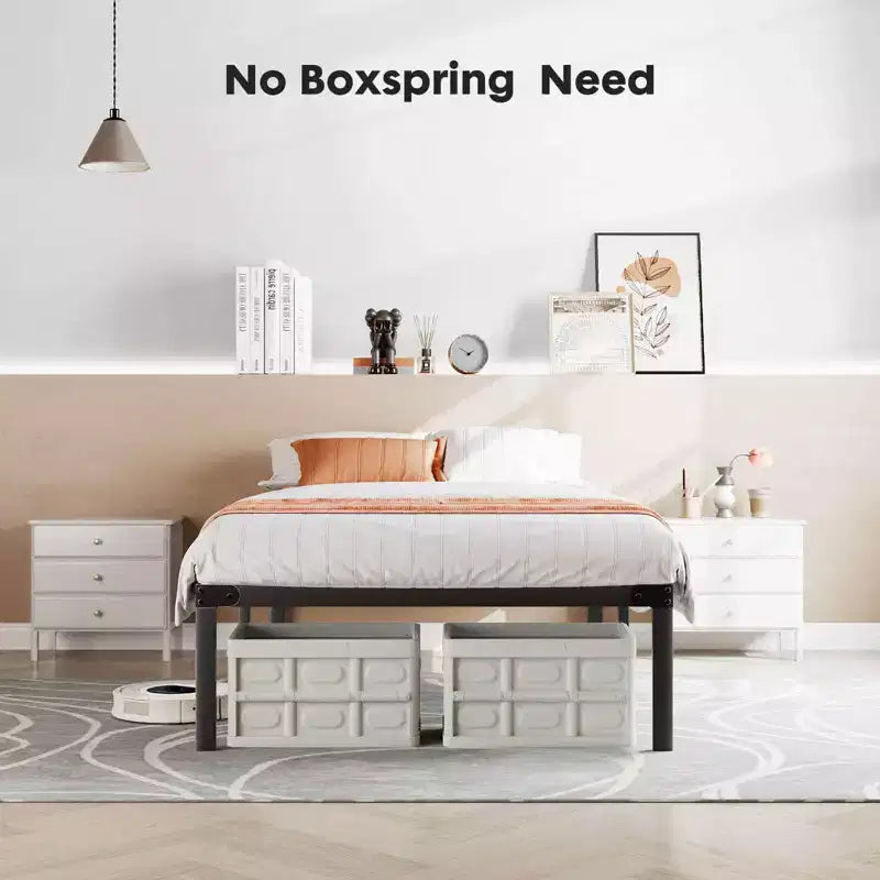 Cadre de lit MAYEERTY en bois sans ressorts, design minimaliste avec montage facile et grand espace de rangement sous le lit