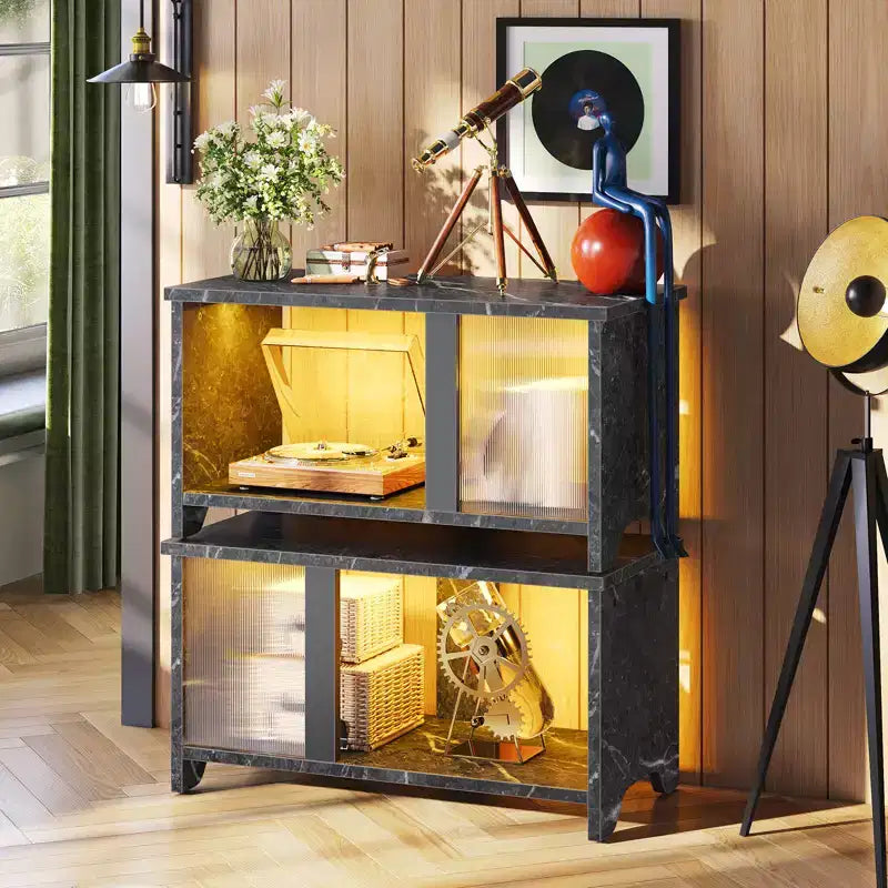 Meuble TV Pinmoco 55 pouces à LED pour téléviseurs jusqu'à 65'', meuble TV extensible côte à côte ou empilable avec rangement