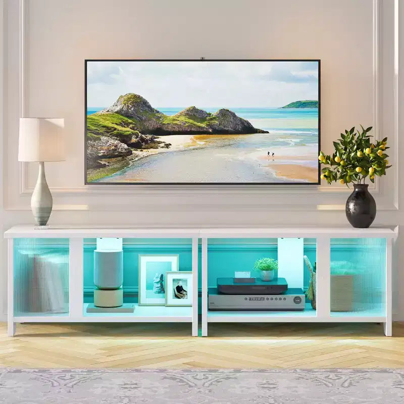 Meuble TV Pinmoco 55 pouces à LED pour téléviseurs jusqu'à 65'', meuble TV extensible côte à côte ou empilable avec rangement