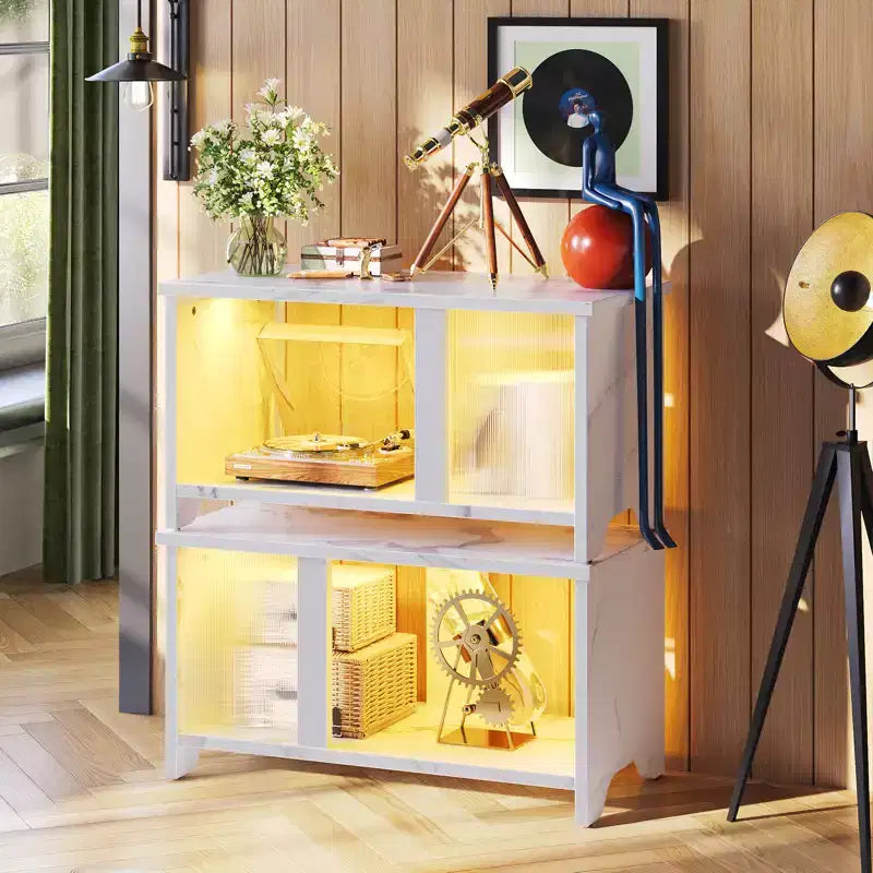 Meuble TV Pinmoco 55 pouces à LED pour téléviseurs jusqu'à 65'', meuble TV extensible côte à côte ou empilable avec rangement