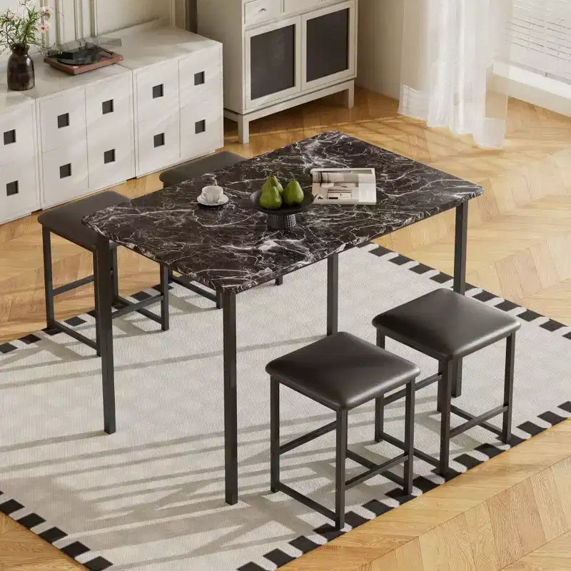 Ensemble Table et Chaises de Cuisine VECELO pour 4, Ensemble Salle à Manger avec Chaises/Tabourets en PU, Cadre Robuste pour Petits Espaces, Marron/Noir