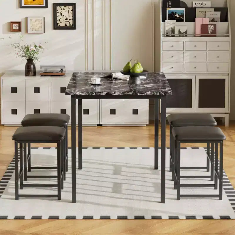 Ensemble Table et Chaises de Cuisine VECELO pour 4, Ensemble Salle à Manger avec Chaises/Tabourets en PU, Cadre Robuste pour Petits Espaces, Marron/Noir