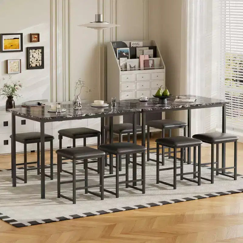Ensemble Table et Chaises de Cuisine VECELO pour 4, Ensemble Salle à Manger avec Chaises/Tabourets en PU, Cadre Robuste pour Petits Espaces, Marron/Noir