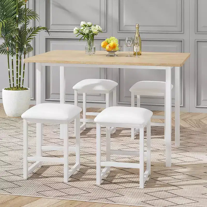 Ensemble Table et Chaises de Cuisine VECELO pour 4, Ensemble Salle à Manger avec Chaises/Tabourets en PU, Cadre Robuste pour Petits Espaces, Marron/Noir