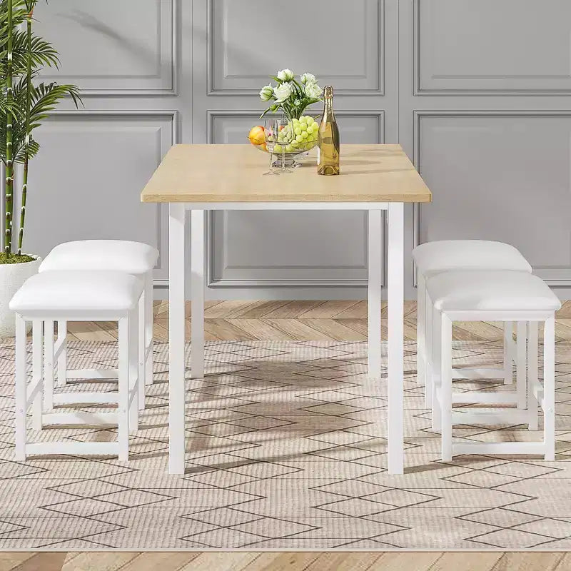 Ensemble Table et Chaises de Cuisine VECELO pour 4, Ensemble Salle à Manger avec Chaises/Tabourets en PU, Cadre Robuste pour Petits Espaces, Marron/Noir
