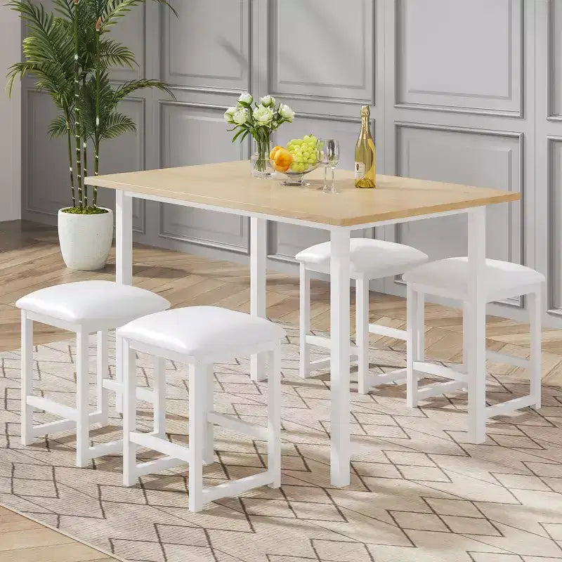 Ensemble Table et Chaises de Cuisine VECELO pour 4, Ensemble Salle à Manger avec Chaises/Tabourets en PU, Cadre Robuste pour Petits Espaces, Marron/Noir