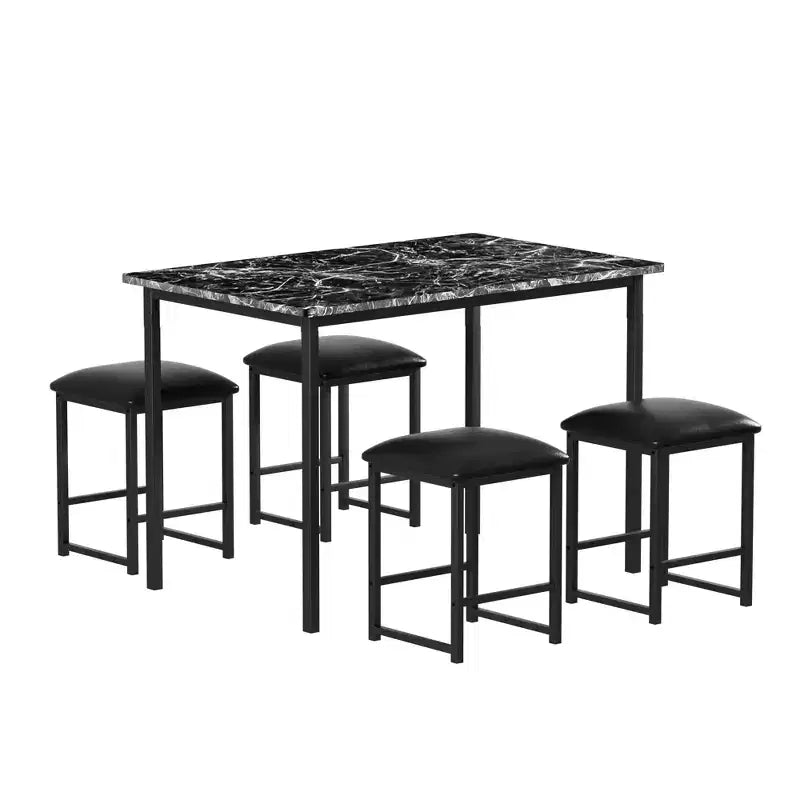 Ensemble Table et Chaises de Cuisine VECELO pour 4, Ensemble Salle à Manger avec Chaises/Tabourets en PU, Cadre Robuste pour Petits Espaces, Marron/Noir