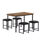 Ensemble Table et Chaises de Cuisine VECELO pour 4, Ensemble Salle à Manger avec Chaises/Tabourets en PU, Cadre Robuste pour Petits Espaces, Marron/Noir