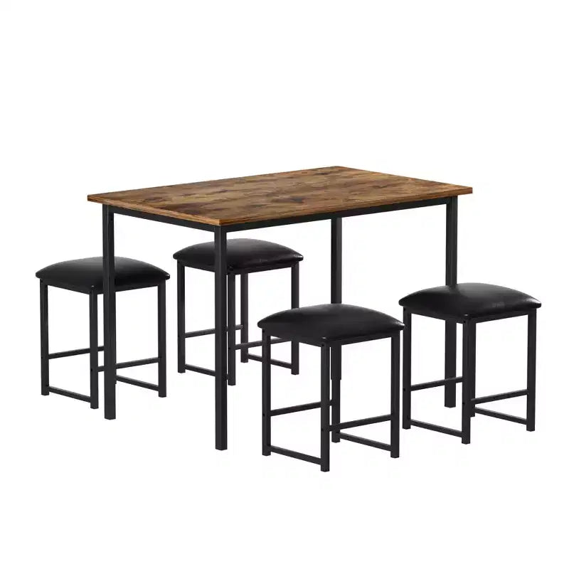 Ensemble Table et Chaises de Cuisine VECELO pour 4, Ensemble Salle à Manger avec Chaises/Tabourets en PU, Cadre Robuste pour Petits Espaces, Marron/Noir