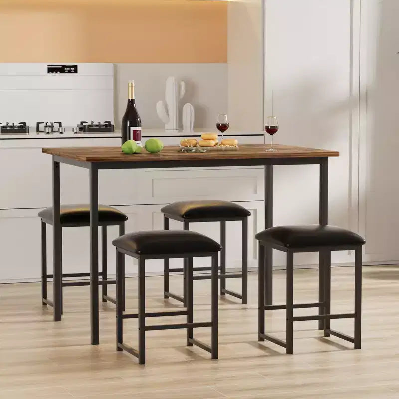 Ensemble Table et Chaises de Cuisine VECELO pour 4, Ensemble Salle à Manger avec Chaises/Tabourets en PU, Cadre Robuste pour Petits Espaces, Marron/Noir