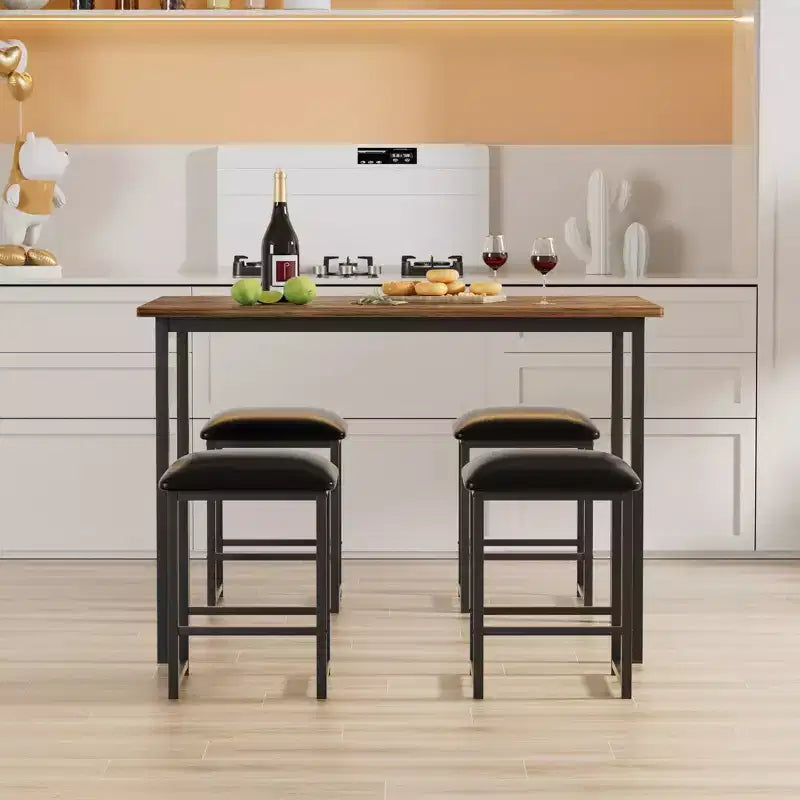 Ensemble Table et Chaises de Cuisine VECELO pour 4, Ensemble Salle à Manger avec Chaises/Tabourets en PU, Cadre Robuste pour Petits Espaces, Marron/Noir