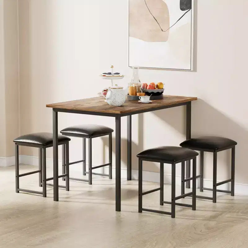 Ensemble Table et Chaises de Cuisine VECELO pour 4, Ensemble Salle à Manger avec Chaises/Tabourets en PU, Cadre Robuste pour Petits Espaces, Marron/Noir