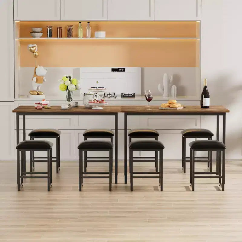 Ensemble Table et Chaises de Cuisine VECELO pour 4, Ensemble Salle à Manger avec Chaises/Tabourets en PU, Cadre Robuste pour Petits Espaces, Marron/Noir
