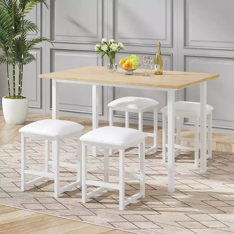 Ensemble Table et Chaises de Cuisine VECELO pour 4, Ensemble Salle à Manger avec Chaises/Tabourets en PU, Cadre Robuste pour Petits Espaces, Marron/Noir