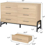 Commode large de 52 po, commode de chambre à 6 tiroirs, coffre de rangement en bois, armoire à 6 tiroirs, pour salon, chambre, entrée