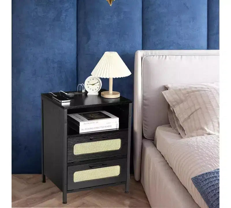 Armoires de rangement décoratives, Table de chevet avec station de recharge, Tables de chevet avec tiroirs et étagère