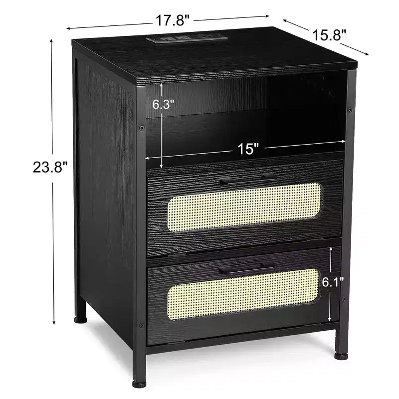 Armoires de rangement décoratives, Table de chevet avec station de recharge, Tables de chevet avec tiroirs et étagère