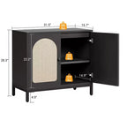 Buffet en rotin avec portes en rotin, étagères réglables, accent bohème, buffet à café et liqueurs, pour salon, salle à manger, couloir, cuisine