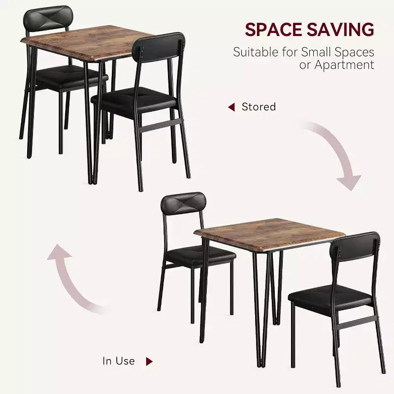 Table et chaises de cuisine pour 2 personnes, ensemble de table à manger petite et carrée avec 2 chaises rembourrées
