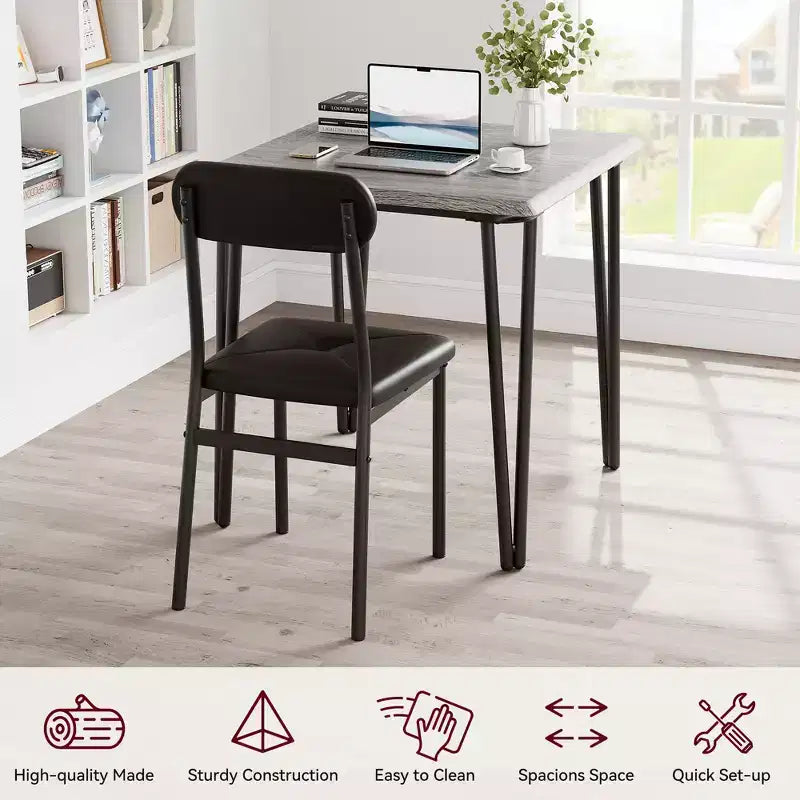 Table et chaises de cuisine pour 2 personnes, ensemble de table à manger petite et carrée avec 2 chaises rembourrées