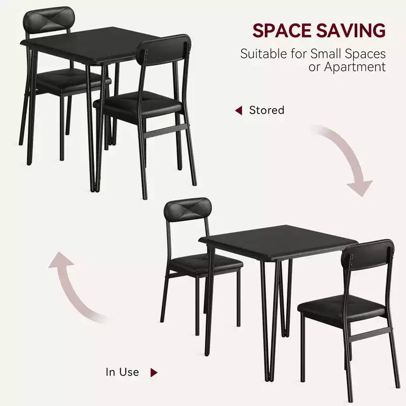 Table et chaises de cuisine pour 2 personnes, ensemble de table à manger petite et carrée avec 2 chaises rembourrées
