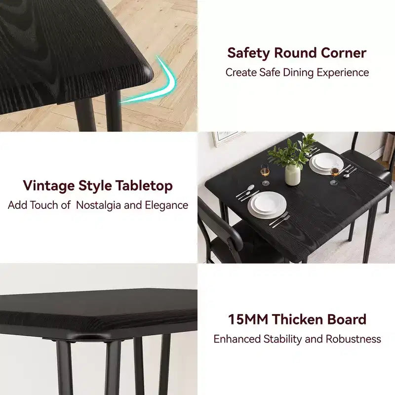 Table et chaises de cuisine pour 2 personnes, ensemble de table à manger petite et carrée avec 2 chaises rembourrées
