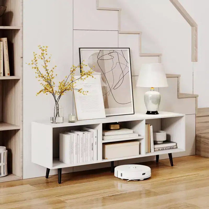 Meuble console Costway 47,5 po pour téléviseurs de 55 po avec étagères de rangement Pieds en métal robustes Blanc/Brun