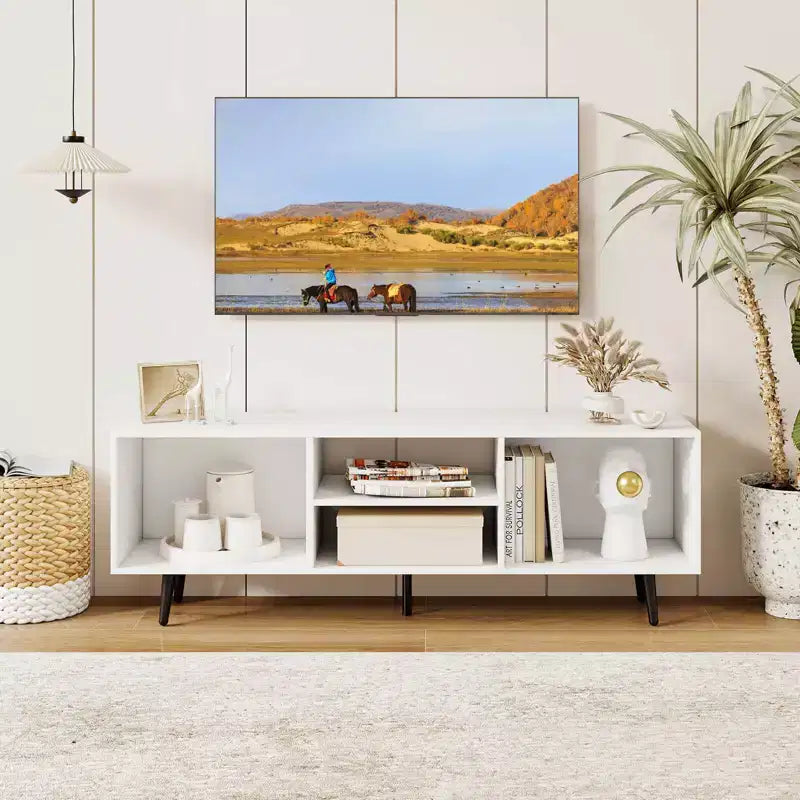 Meuble console Costway 47,5 po pour téléviseurs de 55 po avec étagères de rangement Pieds en métal robustes Blanc/Brun