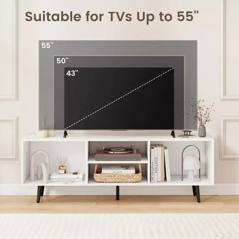 Meuble console Costway 47,5 po pour téléviseurs de 55 po avec étagères de rangement Pieds en métal robustes Blanc/Brun