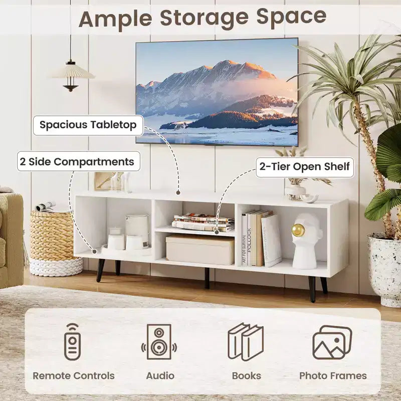 Meuble console Costway 47,5 po pour téléviseurs de 55 po avec étagères de rangement Pieds en métal robustes Blanc/Brun