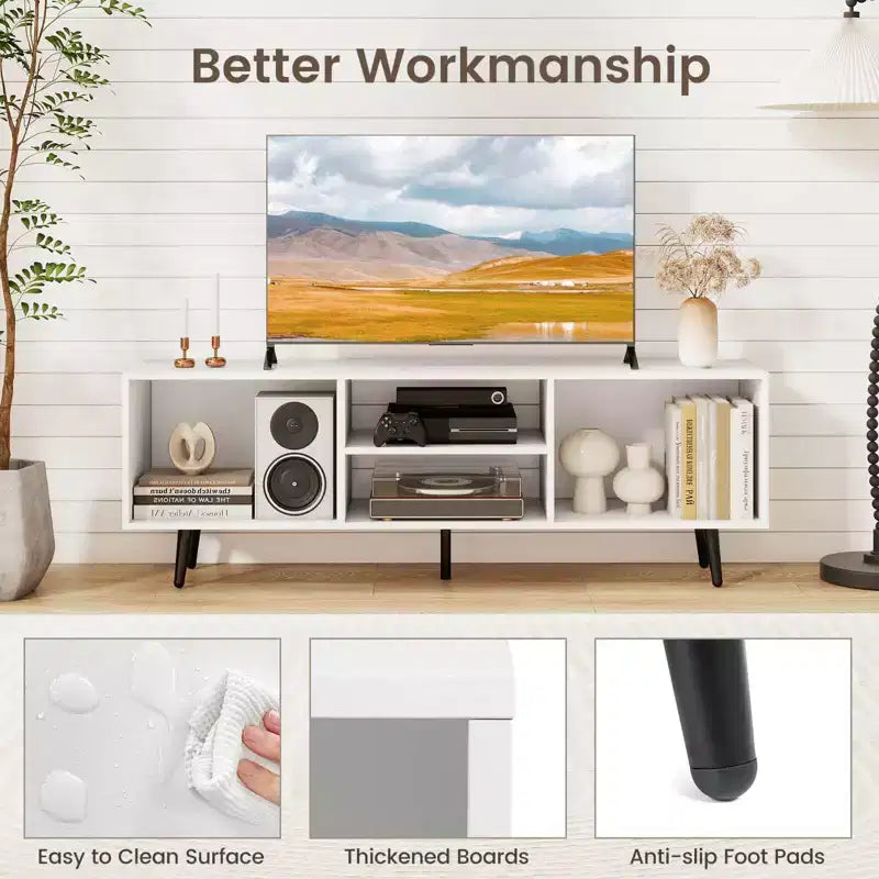 Meuble console Costway 47,5 po pour téléviseurs de 55 po avec étagères de rangement Pieds en métal robustes Blanc/Brun
