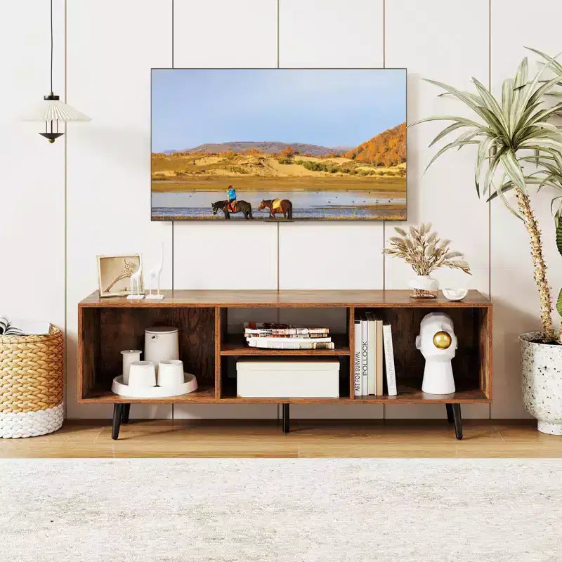 Meuble console Costway 47,5 po pour téléviseurs de 55 po avec étagères de rangement Pieds en métal robustes Blanc/Brun