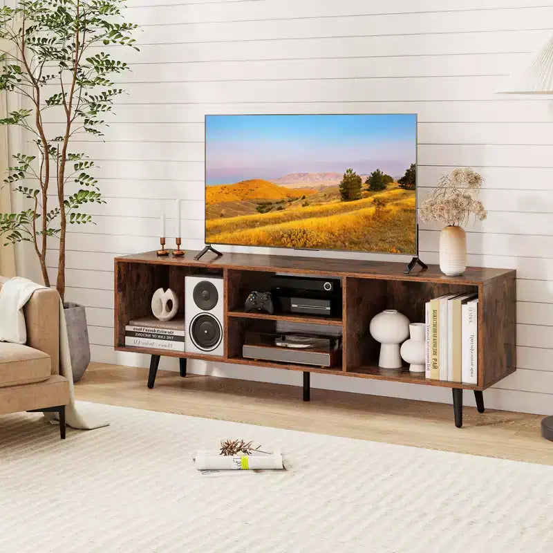 Meuble console Costway 47,5 po pour téléviseurs de 55 po avec étagères de rangement Pieds en métal robustes Blanc/Brun