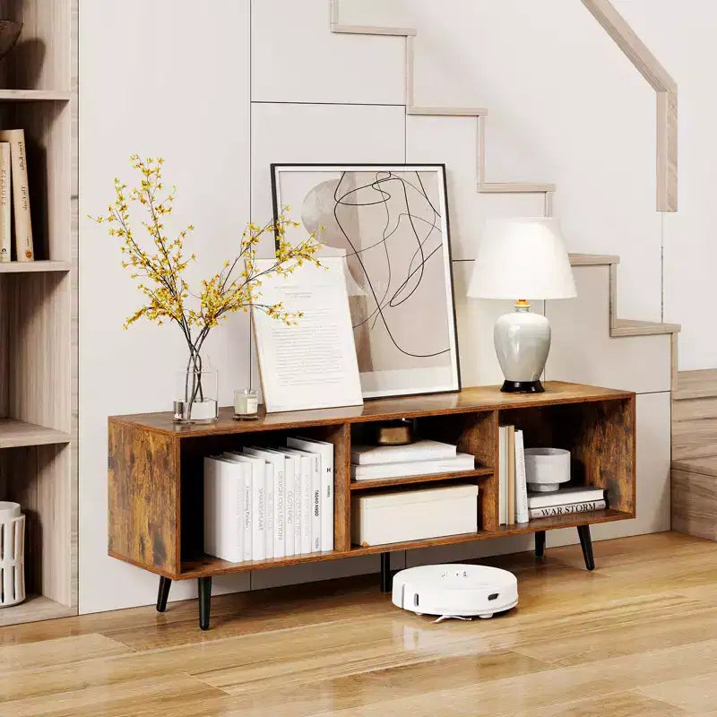Meuble console Costway 47,5 po pour téléviseurs de 55 po avec étagères de rangement Pieds en métal robustes Blanc/Brun