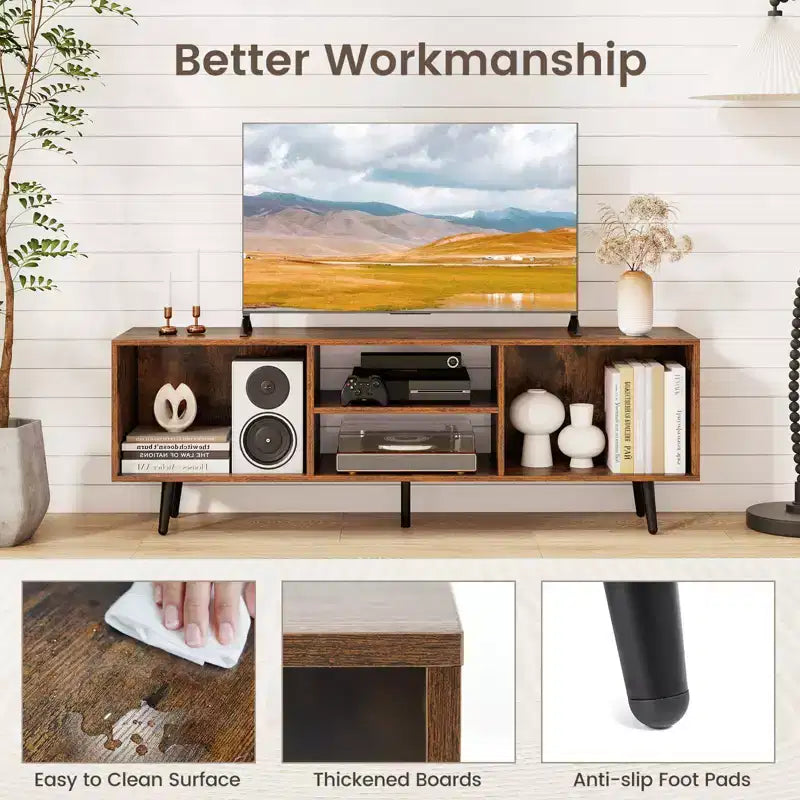 Meuble console Costway 47,5 po pour téléviseurs de 55 po avec étagères de rangement Pieds en métal robustes Blanc/Brun