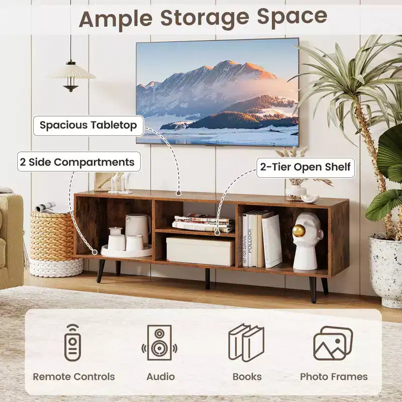 Meuble console Costway 47,5 po pour téléviseurs de 55 po avec étagères de rangement Pieds en métal robustes Blanc/Brun