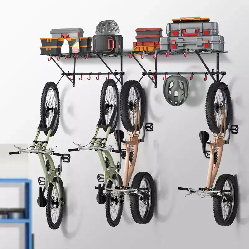 Porte-vélos VEVOR, rangement pour 4 vélos, support mural avec 2 étagères, organisateur pour la maison et le garage, adaptable à différentes tailles de vélos