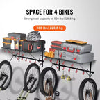 Porte-vélos VEVOR, rangement pour 4 vélos, support mural avec 2 étagères, organisateur pour la maison et le garage, adaptable à différentes tailles de vélos