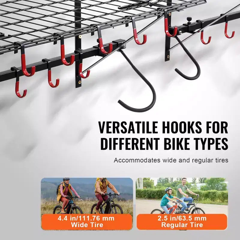 Porte-vélos VEVOR, rangement pour 4 vélos, support mural avec 2 étagères, organisateur pour la maison et le garage, adaptable à différentes tailles de vélos