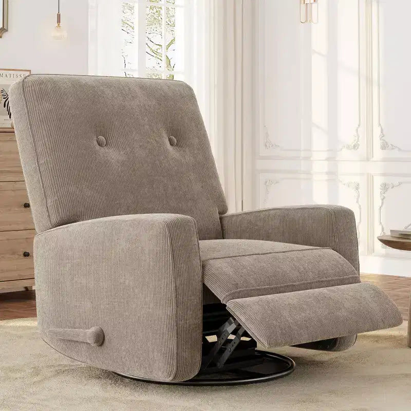 Garvee Fauteuil Inclinable Berçant et Pivotant à 360° pour Adultes, Fauteuil à Bascule Planeur pour Chambre d'Enfant, Salon, Chambre à Coucher, Bureau, Lin