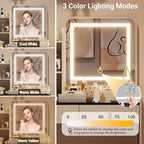 Coiffeuse Miroir avec Station & Tabouret - Ensemble Maquillage 2 Tiroirs pour Filles et Femmes