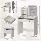 Coiffeuse Miroir avec Station & Tabouret - Ensemble Maquillage 2 Tiroirs pour Filles et Femmes