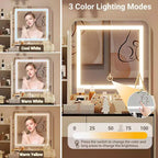 Coiffeuse Miroir avec Station & Tabouret - Ensemble Maquillage 2 Tiroirs pour Filles et Femmes