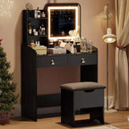 Coiffeuse Miroir avec Station & Tabouret - Ensemble Maquillage 2 Tiroirs pour Filles et Femmes