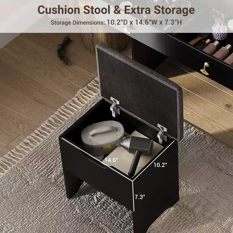 Coiffeuse Miroir avec Station & Tabouret - Ensemble Maquillage 2 Tiroirs pour Filles et Femmes
