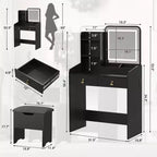 Coiffeuse Miroir avec Station & Tabouret - Ensemble Maquillage 2 Tiroirs pour Filles et Femmes
